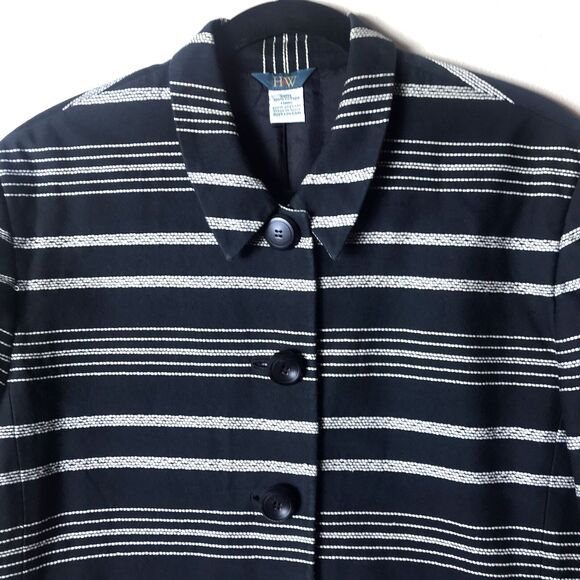 H&W Size 18 Waist Length Blazer Jacket Women's Black With Gray Strips Career - Picture 3 of 15